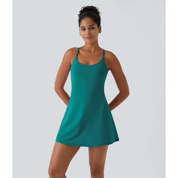 HALARA Dresses & Skirts - Halara SoftlyZero Plush Backless Active Dress-Easy Peezy Edition Quetzal Green